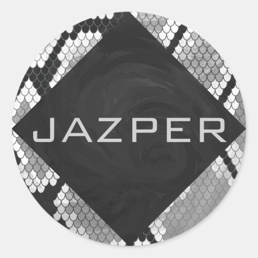 Sticker Rond Snakeskin Gris, blanc et noir Monogramme (Devant)