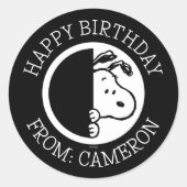 Sticker Rond Snoopy à l'angle | Joyeux anniversaire (Devant)