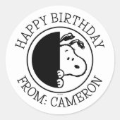 Sticker Rond Snoopy à l'angle | Joyeux anniversaire (Devant)