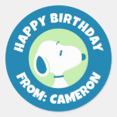Sticker Rond Snoopy Blue Deco Dreams | Joyeux anniversaire (Devant)