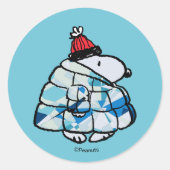 Sticker Rond Snoopy Doudoune Gemme d'Hiver Classique Rond Collé (Devant)