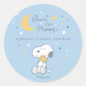 Sticker Rond Snoopy & Woodstock | Baby Shower en orbite (Devant)