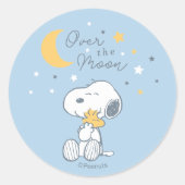 Sticker Rond Snoopy & Woodstock | Over the Moon Baby Shower Cla (Devant)