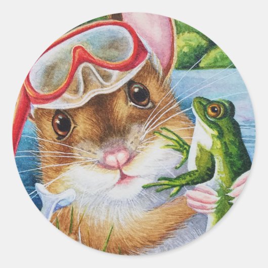 Sticker Rond Snorkel Souris & Masque Avec Aquarelle Bullfrog Ar (Devant)