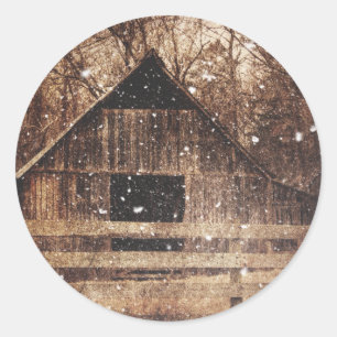 Sticker Rond Snow Country rural Old Barn