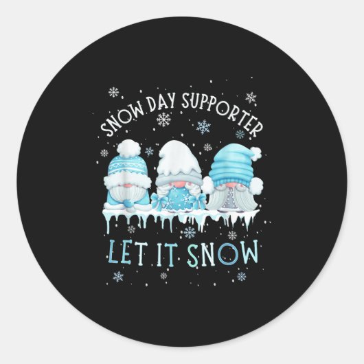 Sticker Rond Snow Day Suprter Let It Snow Cute Blue Gnome Xmas (Devant)