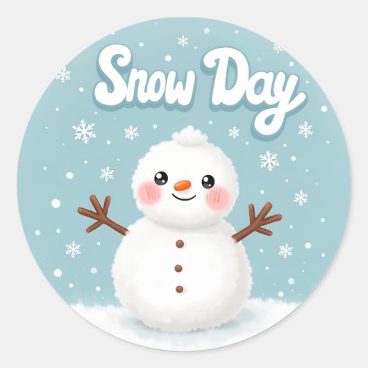 Sticker Rond Snow Day Winter Snowman (Devant)