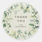Sticker Rond Snowberry+Eucalyptus Wreath Merci (Devant)