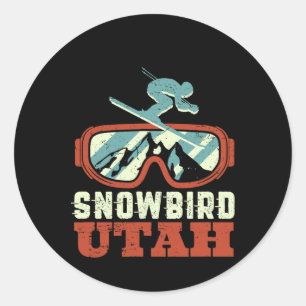 Sticker Rond Snowbird Utah Mountain Ski Rétro Vintage Et Sn