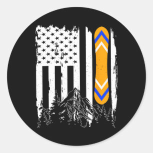 Sticker Rond Snowboard américain Drapeau Hiver Sports Montagnes