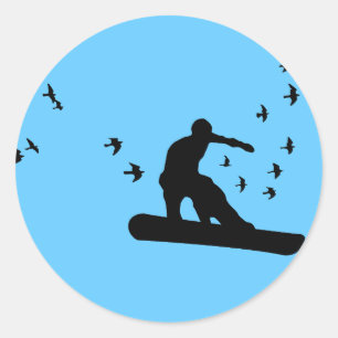 Sticker Rond snowboard avec oiseaux.