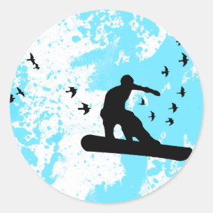 Sticker Rond snowboard avec oiseaux.