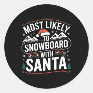 Sticker Rond Snowboard Avec Père Noël Drôle Noël Snow Sports L