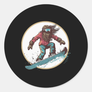 Sticker Rond Snowboard Bigfoot Shred Snow Squatch