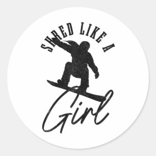 Sticker Rond Snowboard Girl hiver Vintage Snowboard Snowboa