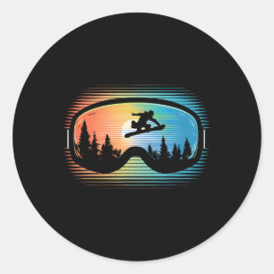 Sticker Rond Snowboard Goggets Vintage Mountain Snowboard Re