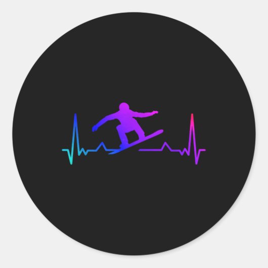 Sticker Rond Snowboard Heartbeat 80s 90s Retro Winter Snowboard (Devant)