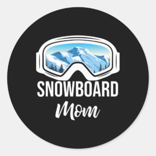 Sticker Rond Snowboard Mom Winter Snowboard Sport Ski Cadeau