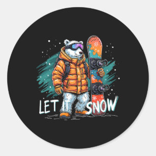 Sticker Rond Snowboard Ours polaire Hiver Amusant Arctic Advent