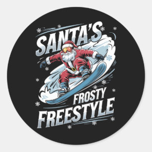 Sticker Rond Snowboard Père Noël Snowboardeur Santas Fr
