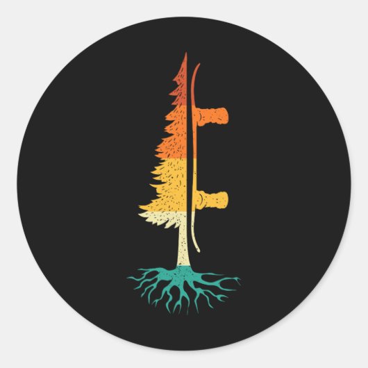 Sticker Rond Snowboard Pine Tree - Snowboard Snowboarder Win (Devant)