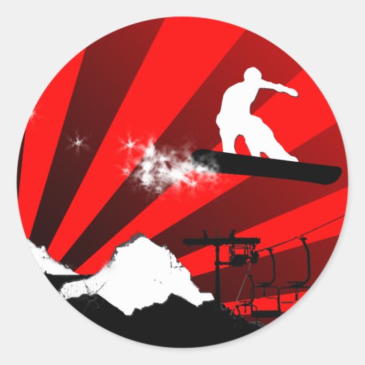 Sticker Rond snowboard : piste en poudre (Devant)