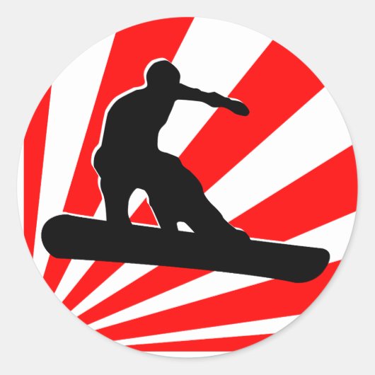 Sticker Rond snowboard. rayons rouges. (Devant)