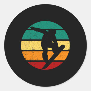 Sticker Rond Snowboard Retro Sunset Sports d'hiver Alpine Ski