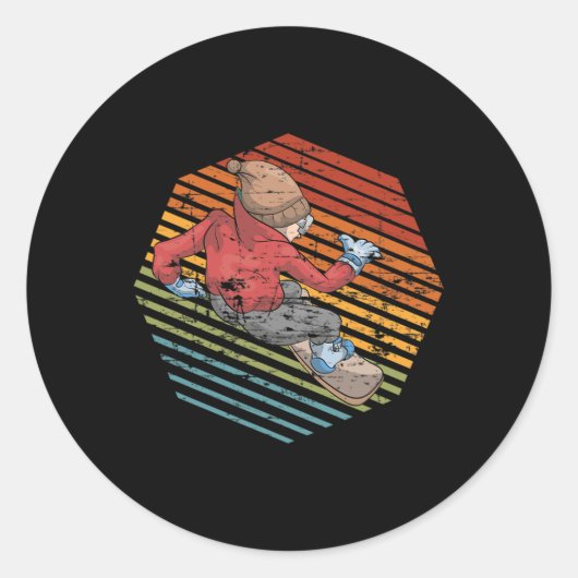 Sticker Rond Snowboard Retro Winter Sport Snowboard Snowbo (Devant)
