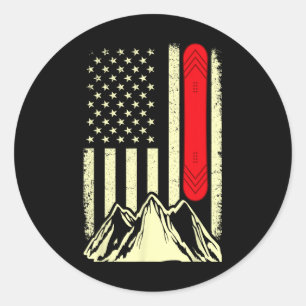 Sticker Rond Snowboard Ski Snowboard Drapeau américain Snowbo