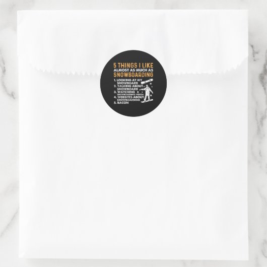 Sticker Rond Snowboard Snowboard Bacon 5 choses que j'aime Almo (Sac)