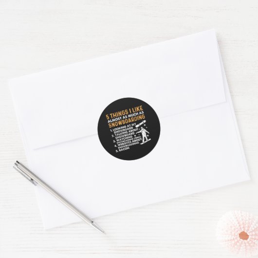 Sticker Rond Snowboard Snowboard Bacon 5 choses que j'aime Almo (Enveloppe)