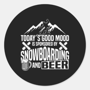 Sticker Rond Snowboard Snowboard Bière La bonne humeur d'aujour