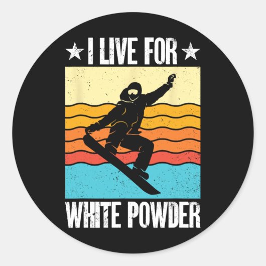Sticker Rond Snowboard Snowboard Équipement Je Vis Pour White P (Devant)