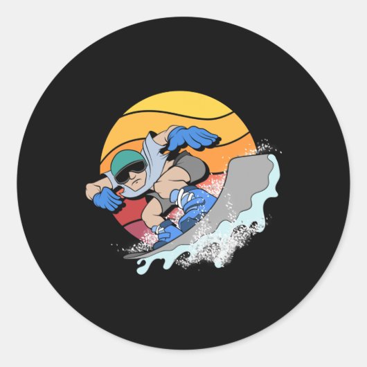 Sticker Rond Snowboard Snowboard Hiver Sport Rétro Snowbo (Devant)