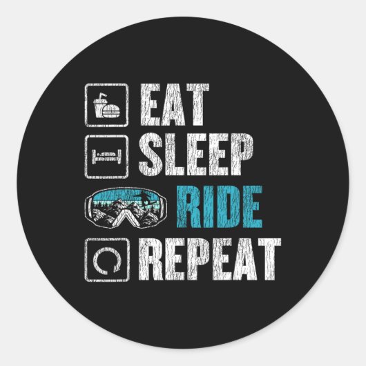 Sticker Rond Snowboard Snowboard Ride Eat Sleep Ride Répétition (Devant)