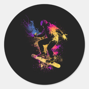 Sticker Rond Snowboard Snowboard Silhouette Cadeau