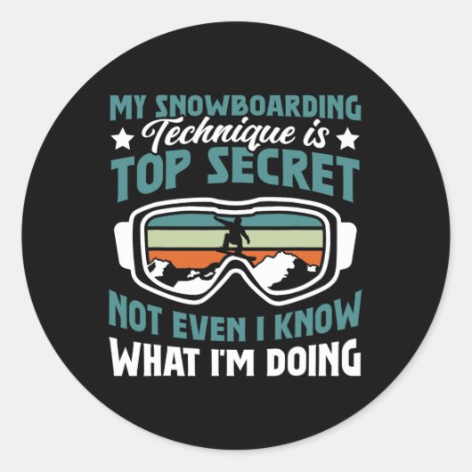 Sticker Rond Snowboard Snowboard Technique Est Top Secret (Devant)