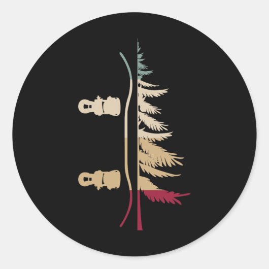 Sticker Rond Snowboard Snowboard Tree Snowboardeur Rétro (Devant)