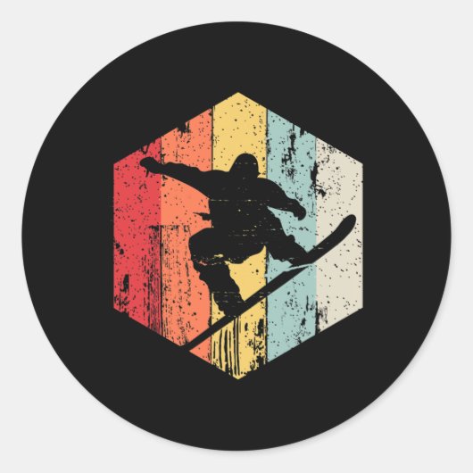 Sticker Rond Snowboard Style Rétro Snowboardeur (Devant)