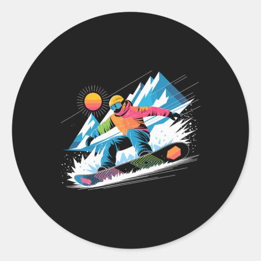Sticker Rond Snowboarder Explorez Les Pistes Snowboard Lover (Devant)