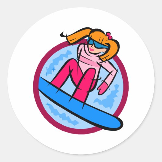 Sticker Rond Snowboarder Girl (Devant)