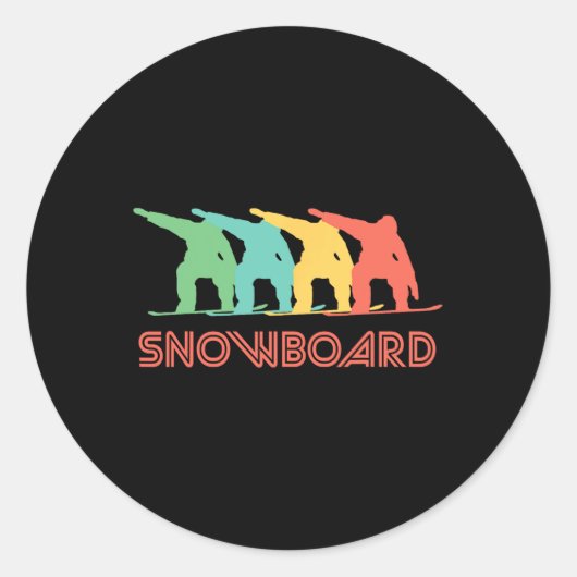 Sticker Rond Snowboarder Retro Pop Art Snowboard Graphique (Devant)