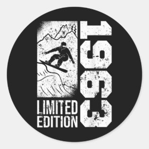 Sticker Rond Snowboarder Vintage 1963 Anniversaire Snowboard Sn