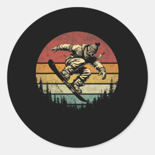 Sticker Rond Snowboarder vintage Graphisme Retro Distressed Sno