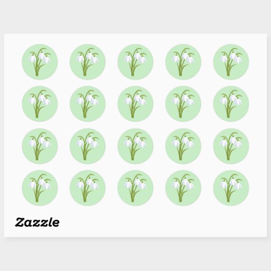 Sticker Rond Snowdrops - Fleurs de printemps sur vert (Feuille)