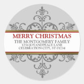 Sticker Rond Snowflake Adresse de famille de Noël (Devant)