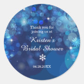 Sticker Rond Snowflake Blue Bokeh Fête des mariées d'hiver Merc (Devant)