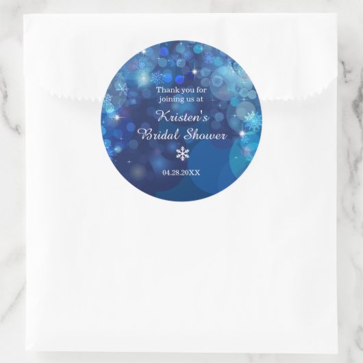 Sticker Rond Snowflake Blue Bokeh Fête des mariées d'hiver Merc (Sac)