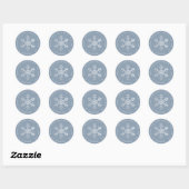 Sticker Rond Snowflake Christmas Dusty Blue Elegant Faux Silver (Feuille)